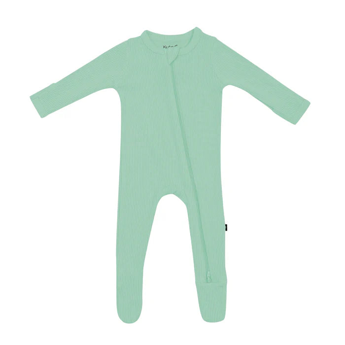 KYTE BABY RIBBED ZIPPERED FOOTIE IN WASABI