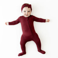 KYTE BABY ZIPPERED FOOTIE IN BURGUNDY