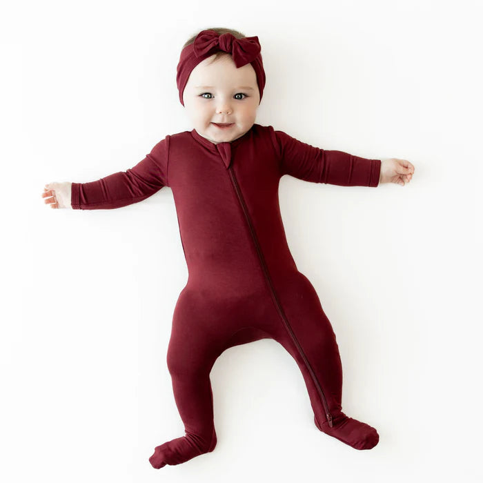 KYTE BABY ZIPPERED FOOTIE IN BURGUNDY