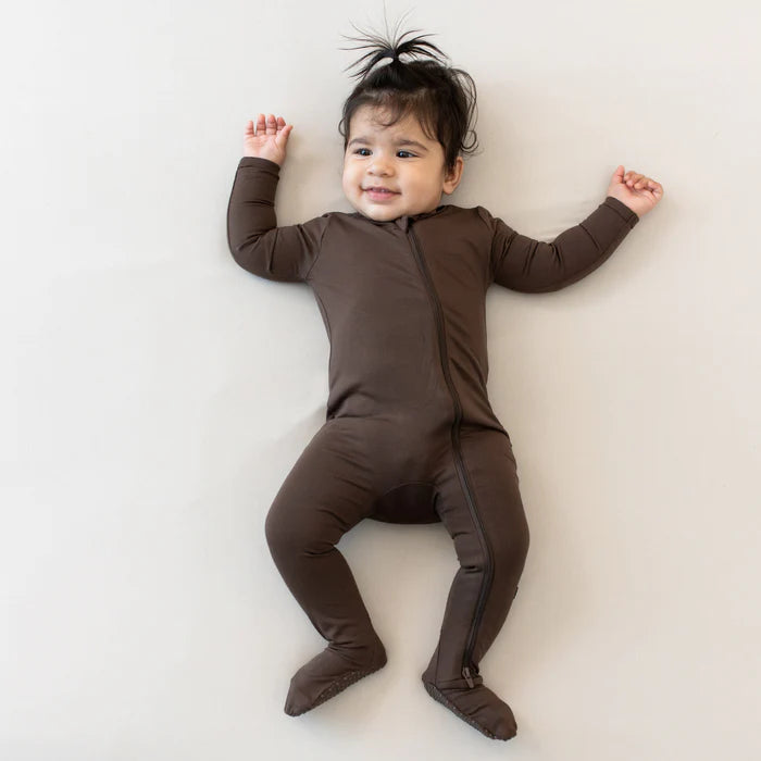 KYTE BABY ZIPPERED FOOTIE IN ESPRESSO
