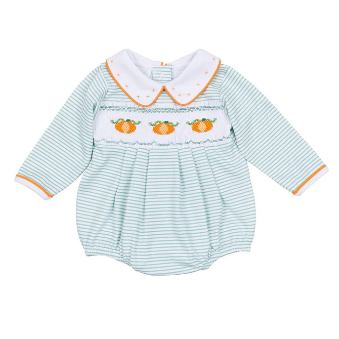 MAGNOLIA BABY LIL PUMPKIN CLASSICS SMOCKED S/S BOY BUBBLE