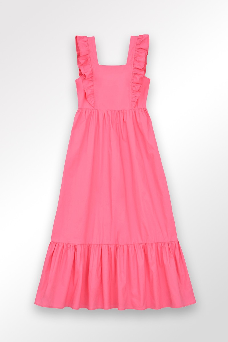 MOLLY BRACKEN LONG DRESS WITH RUFFLE PINK