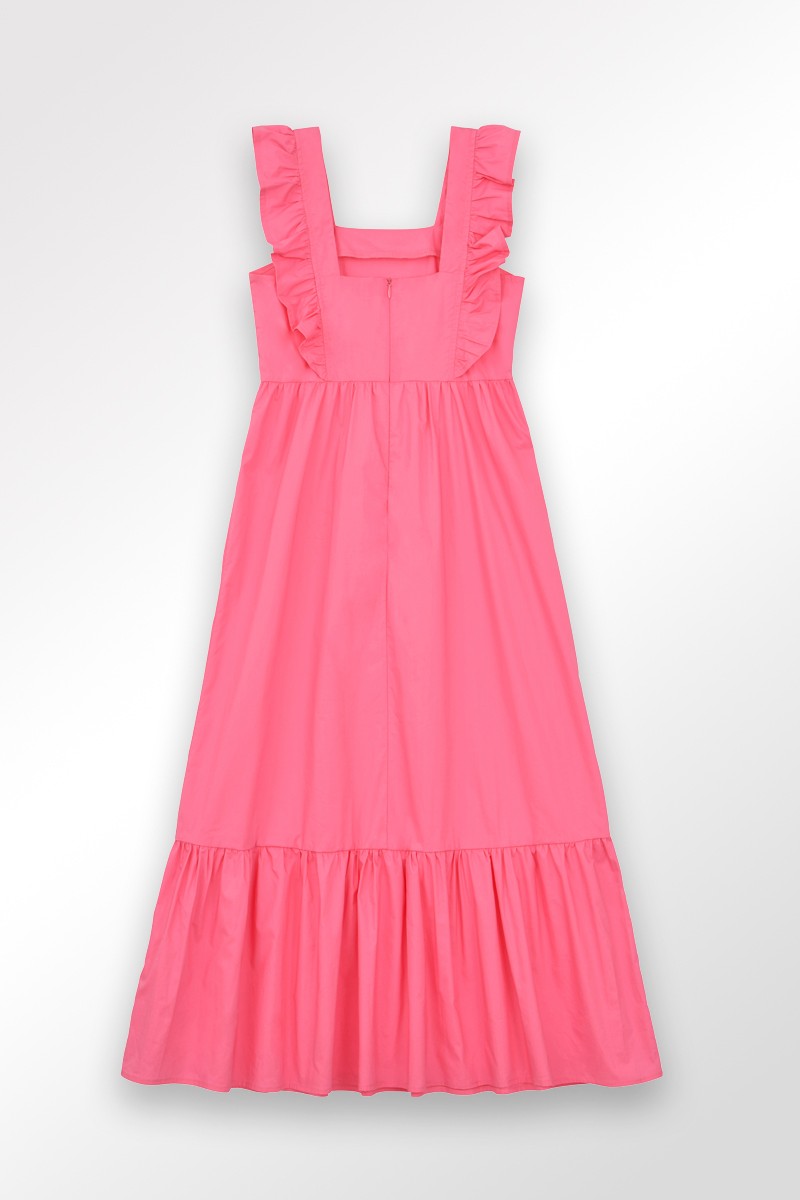 MOLLY BRACKEN LONG DRESS WITH RUFFLE PINK