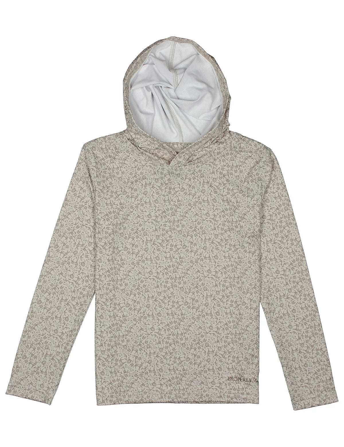 Light gray hoodie with white lining on a white background