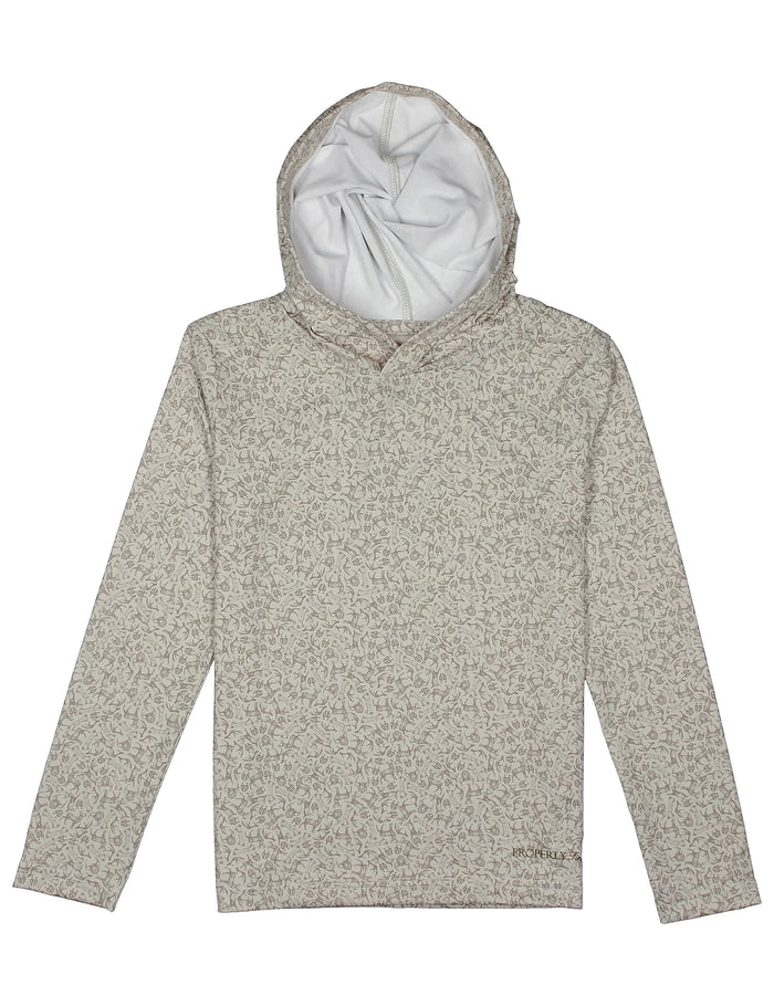 Light gray hoodie with white lining on a white background