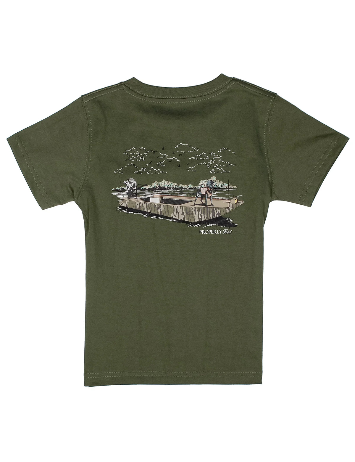 Properly Tied Boys Mossy Oak Boat Ride SS Olive