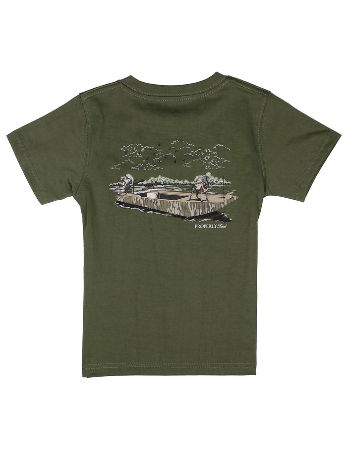 Properly Tied Boys Mossy Oak Boat Ride SS Olive