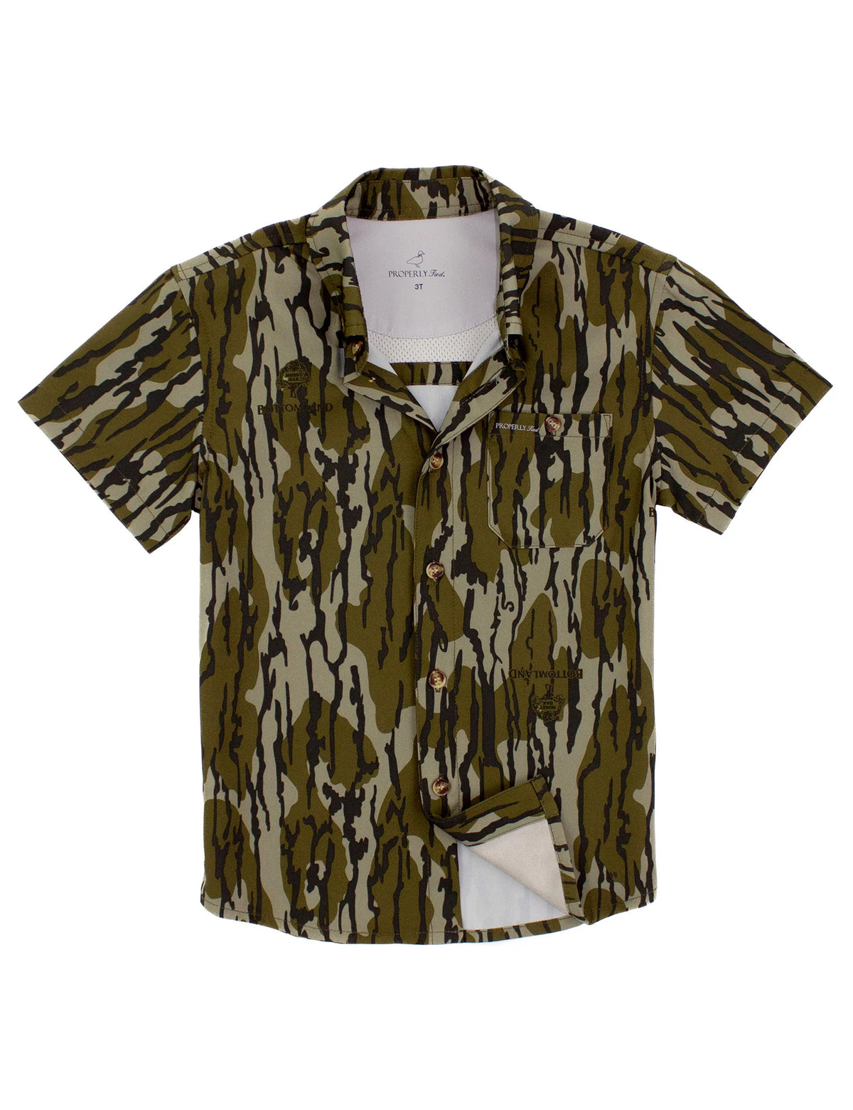 PROPERLY TIED LD BOYS SPORTSMAN FIELD SHIRT MOSSY OAK ORIGINAL BOTTOMLAND