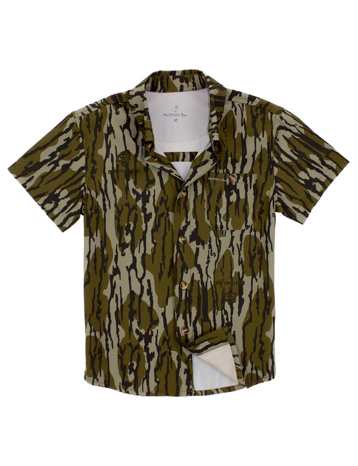 PROPERLY TIED LD BOYS SPORTSMAN FIELD SHIRT MOSSY OAK ORIGINAL BOTTOMLAND