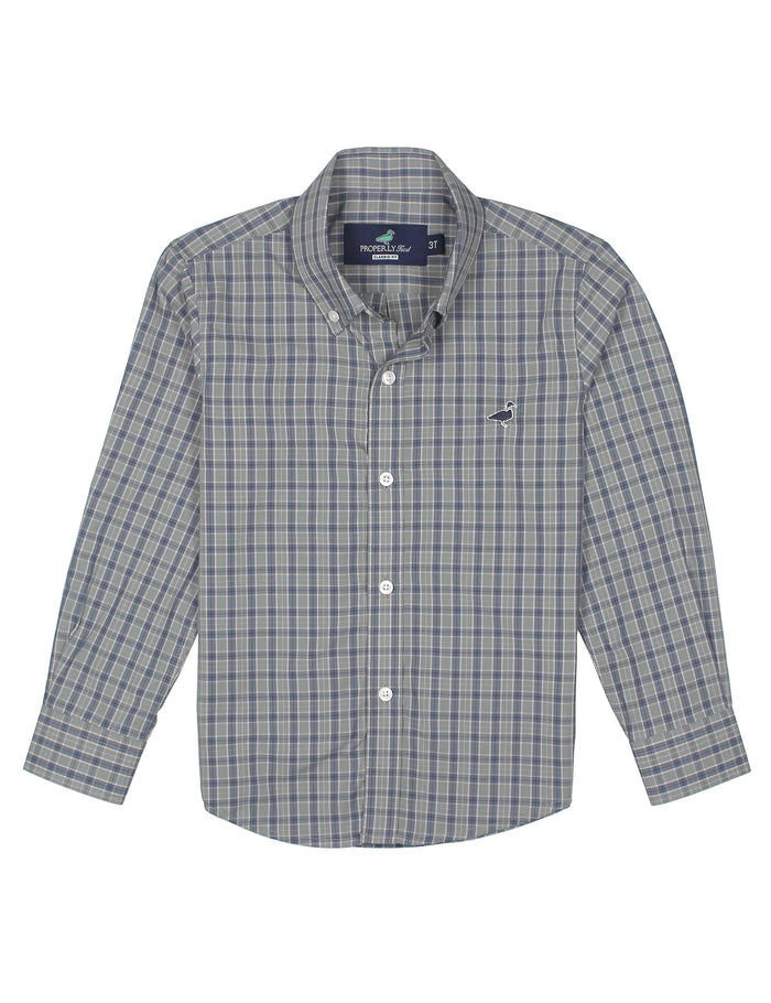 Plaid shirt with brand label on a white background