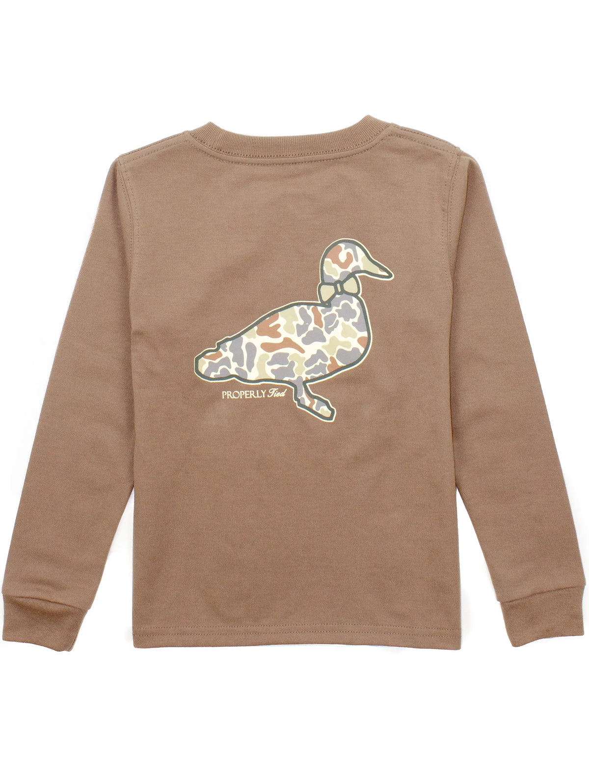 PROPERLY TIED LD BOYS FIELD CAMO LOGO LS WALNUT