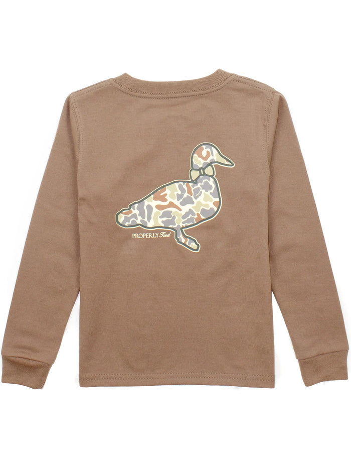 PROPERLY TIED LD BOYS FIELD CAMO LOGO LS WALNUT