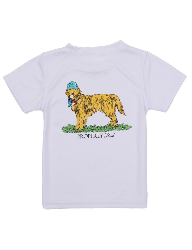PROPERLY TIED LD PERFORMANCE SS TEE AMERICAN PUP WHITE