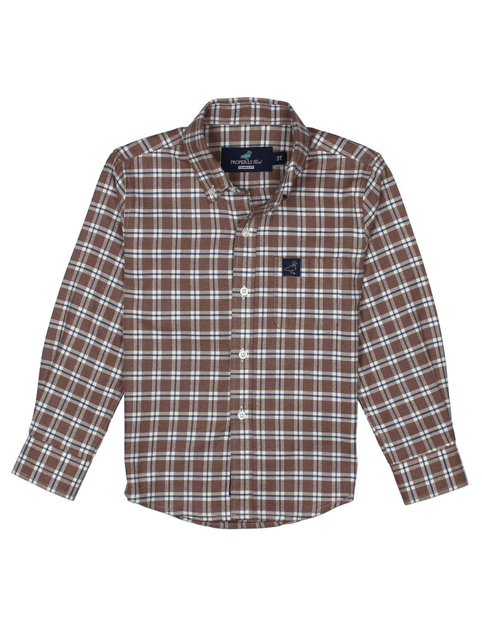 Brown plaid shirt on a white background