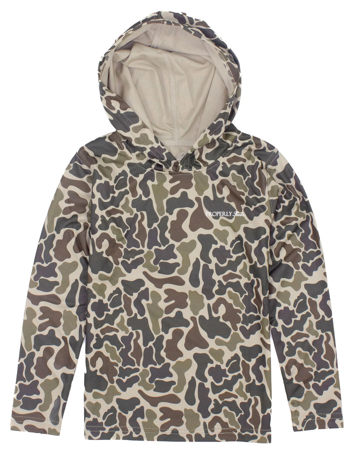 PROPERLY TIED BOYS SPORTSMAN PERFORMANCE HOODIE VINTAGE CAMO