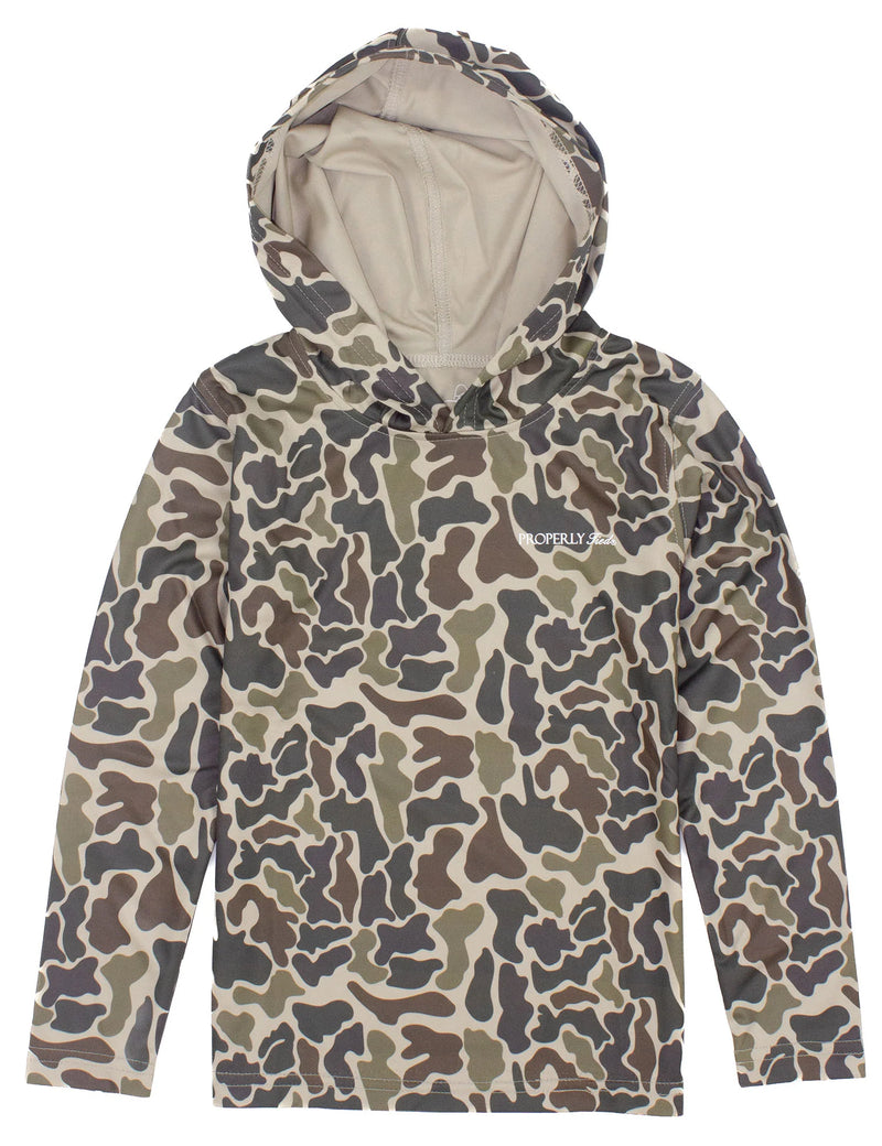 PROPERLY TIED BOYS SPORTSMAN PERFORMANCE HOODIE VINTAGE CAMO