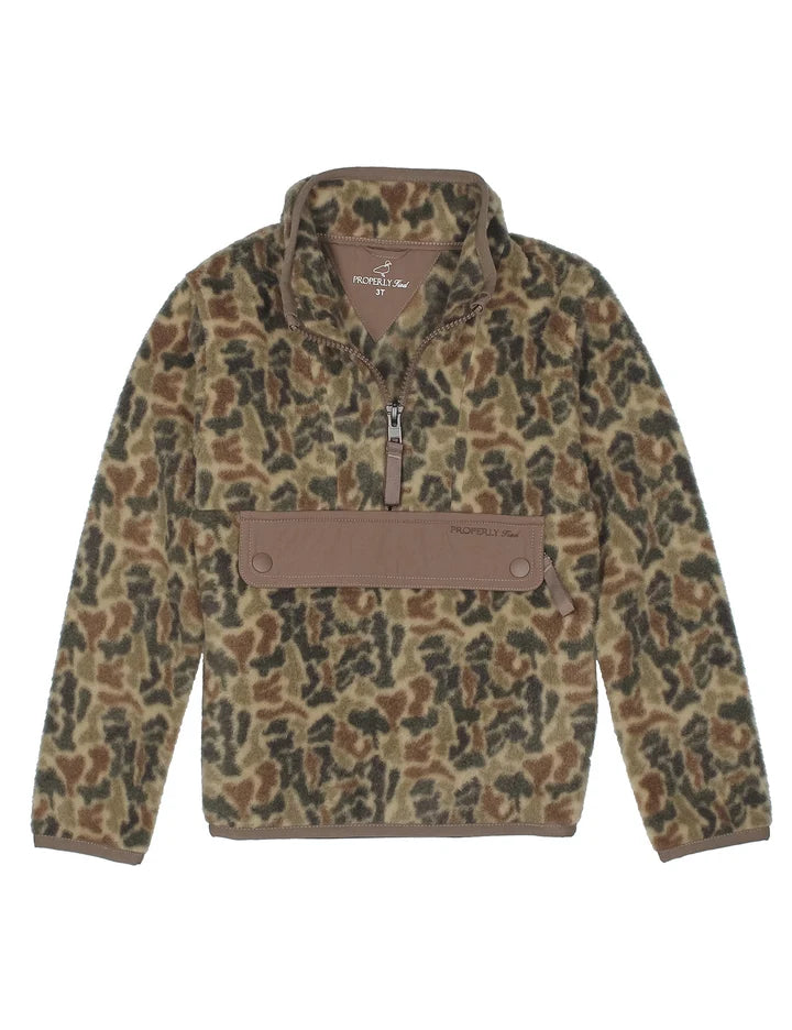 Camouflage pullover with brown accents on a white background