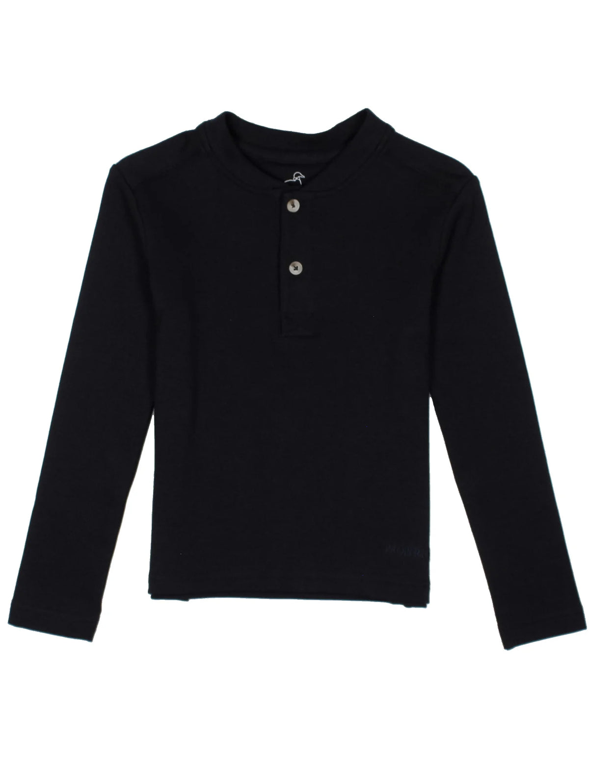 Black long-sleeve shirt with buttons on a white background