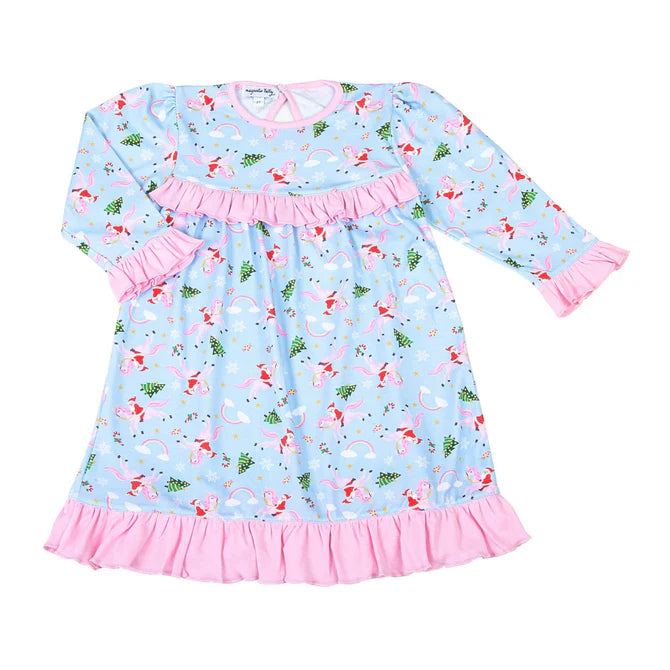 MAGNOLIA BABY MERRY UNICORN PRINTED RUFFLE L/S TODDLER DRESS