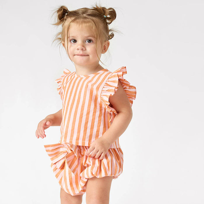 PINK CHICKEN BABY GIRL ABIGAIL SET ORANGE PINK STRIPE