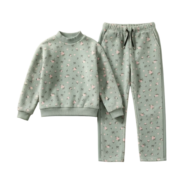 Pale Aqua Bow Fleece Set - Flat Lay Corrected
