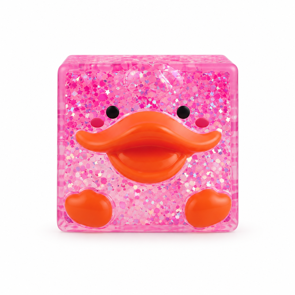 Pink glitter duck squishy cube