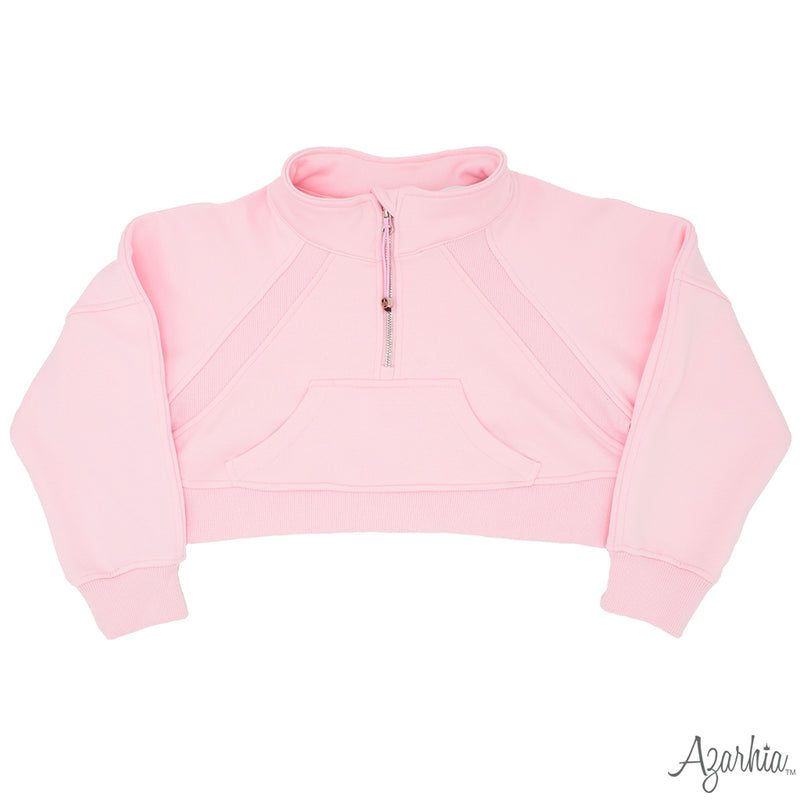 AZARHIA CROPPED 1/4 ZIP SWEATSHIRT LIGHT PINK