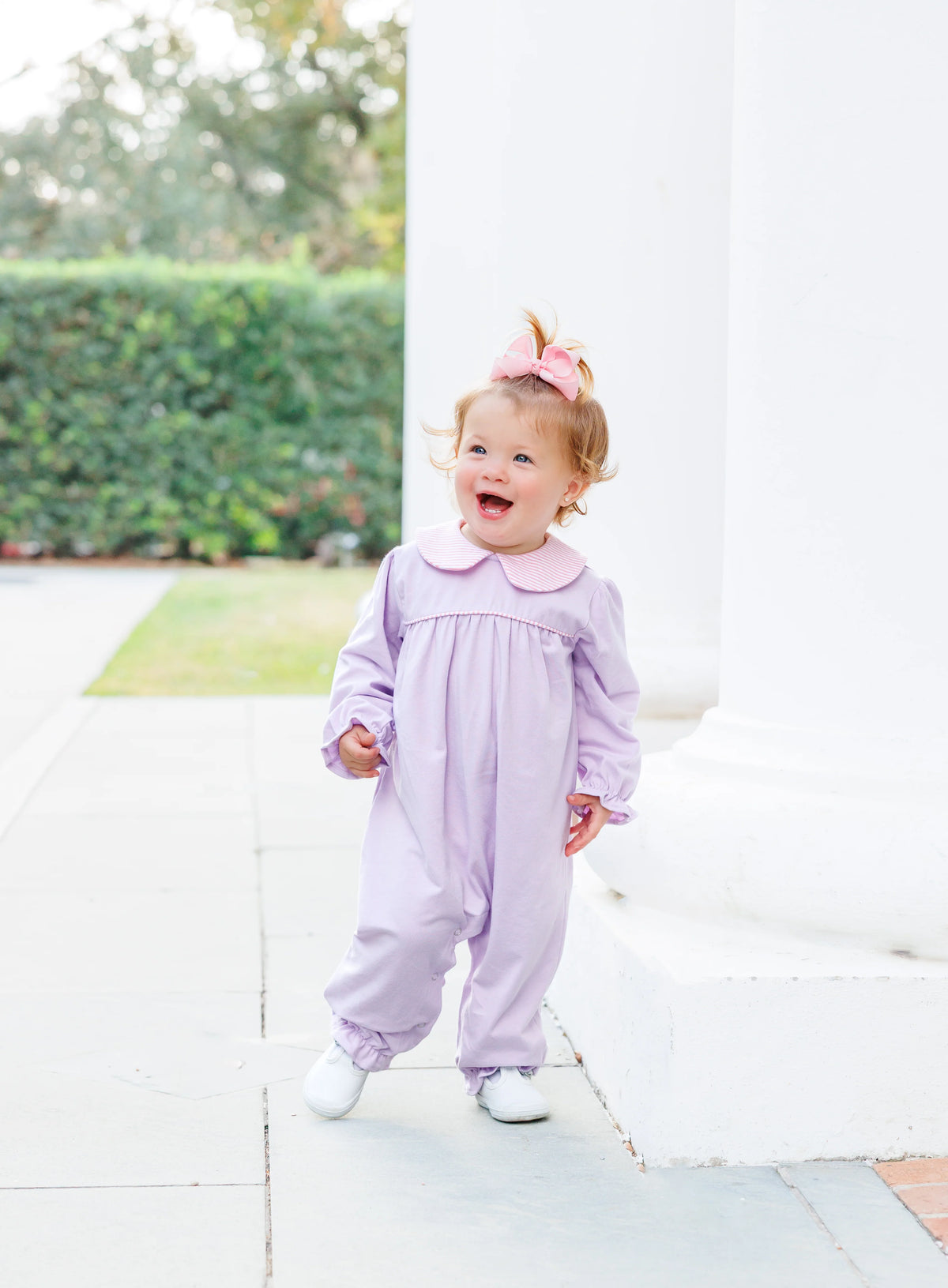 Abigail Romper Lavender/Light Pink Stripe