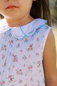 THE PROPER PEONY BEA BLUE FLORAL DOTTED SWISS DRESS