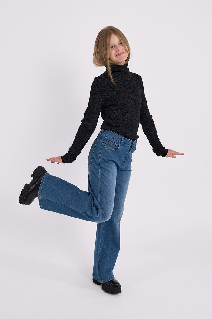 MOLLY BRACKEN RIBBED IRIDESCENT SWEATER BLACK