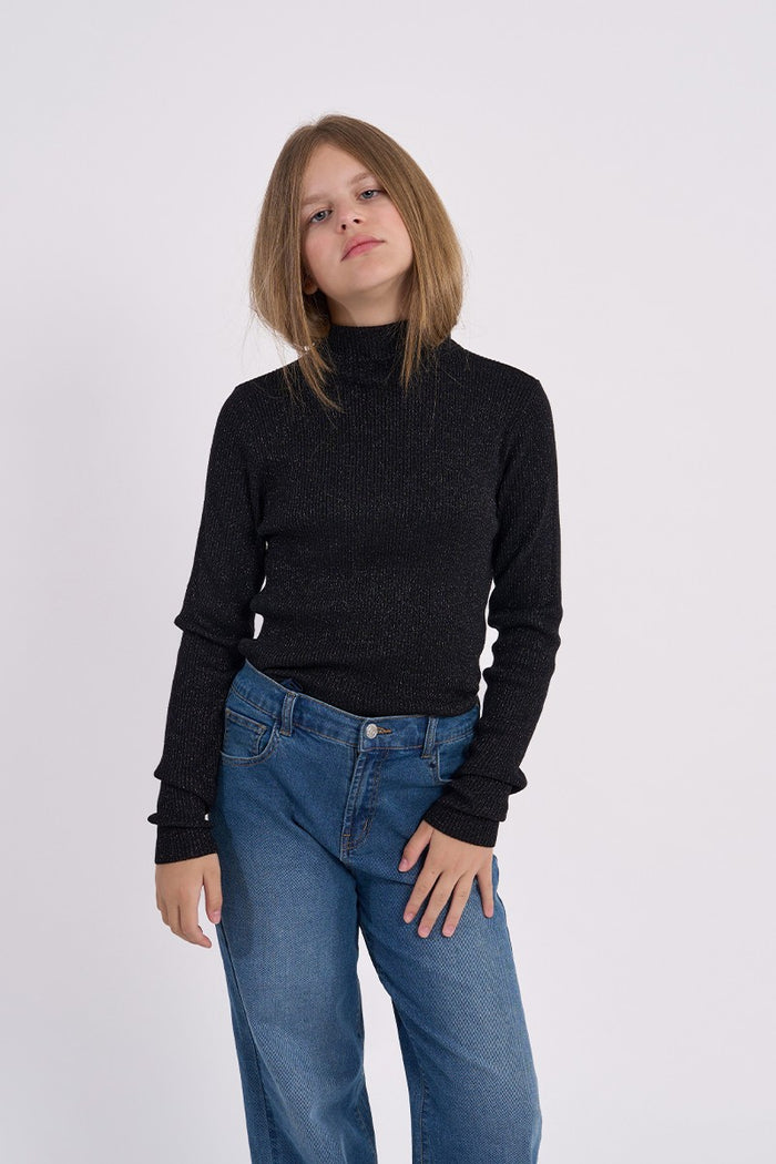 MOLLY BRACKEN RIBBED IRIDESCENT SWEATER BLACK