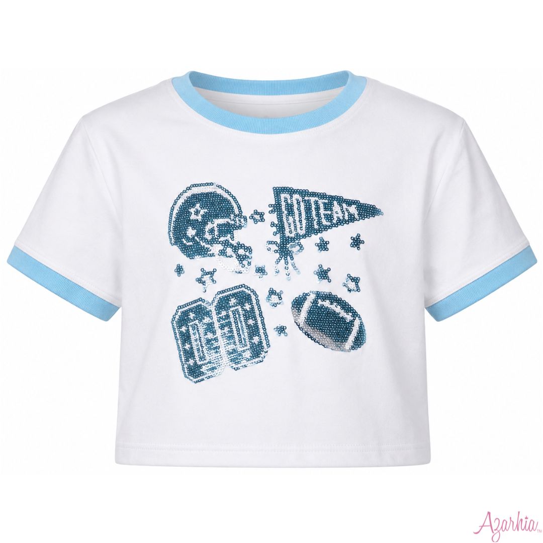 Sequin Football Elements Boxy Tee Light Blue