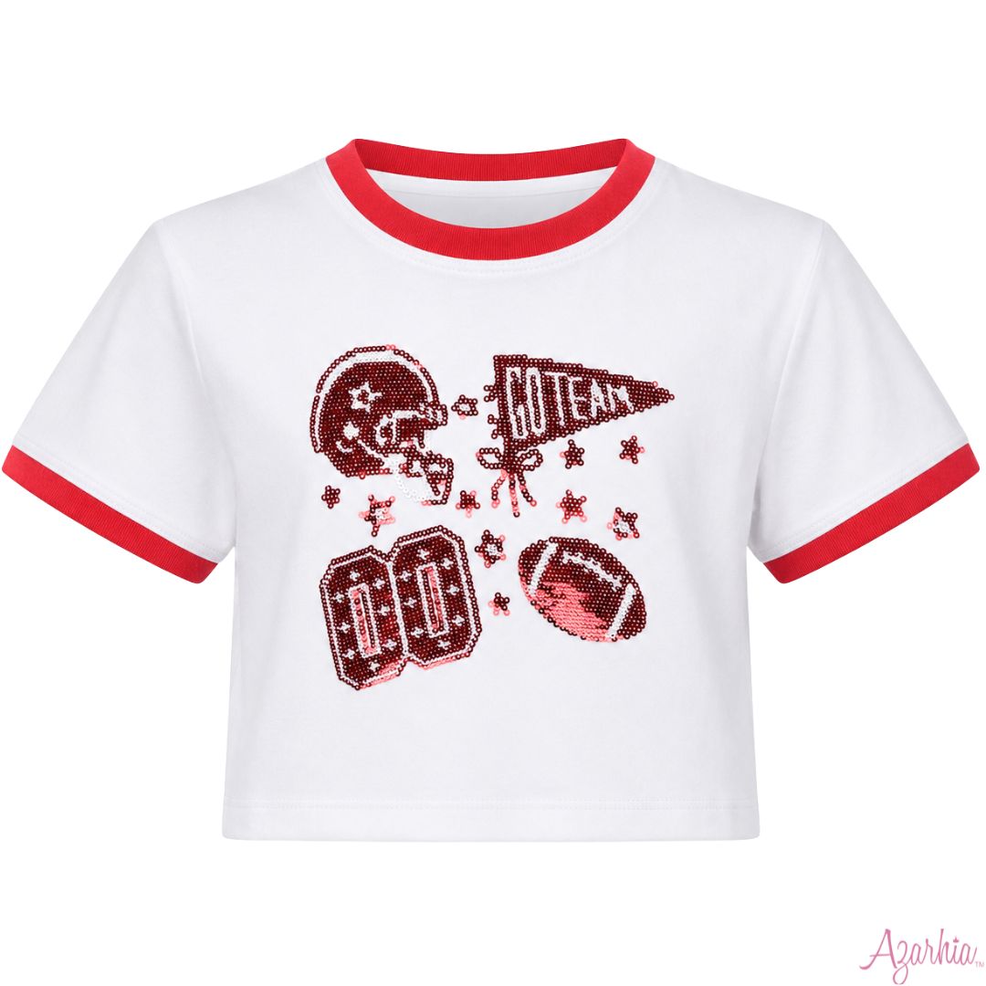 Sequin Football Elements Boxy Tee Red