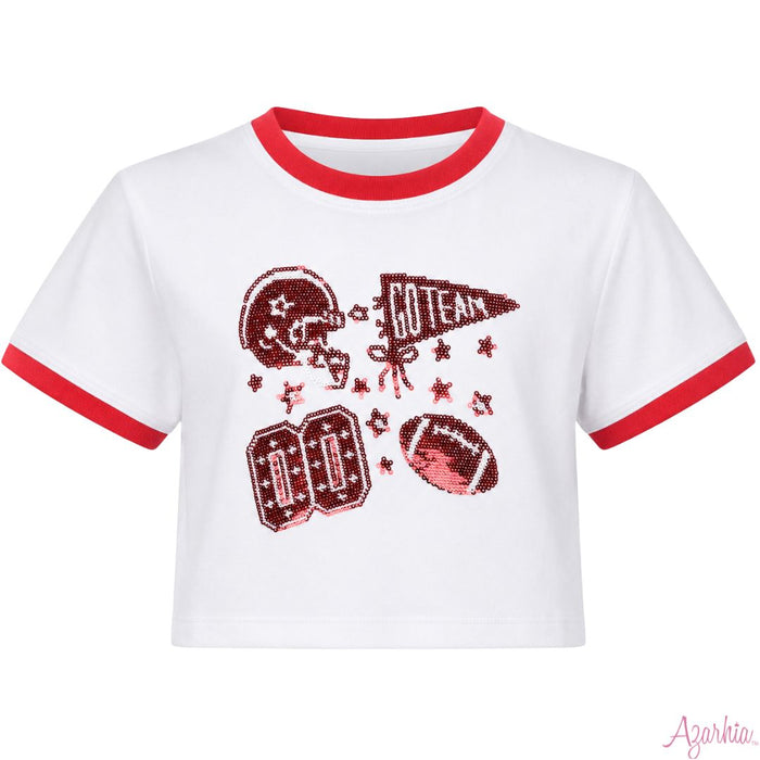 Sequin Football Elements Boxy Tee Red