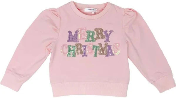 LULU BEBE MERRY CHRITSMAS PINK SEQUIN TOP