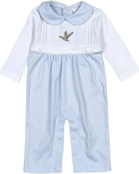 BABY LOREN BLUE MALLARD DUCKS HAND EMBROIDERED ROMPER