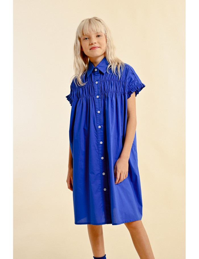 MOLLY BRACKEN SHIRT DRESS WITH SMOCKED DETAILS ROYAL BLUE