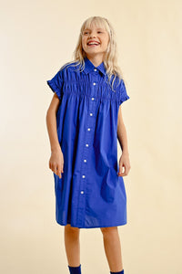 MOLLY BRACKEN SHIRT DRESS WITH SMOCKED DETAILS ROYAL BLUE