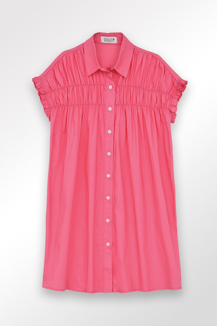 MOLLY BRACKEN SHIRT DRESS WITH SMOCKED DETAILS PINK