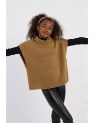 MOLLY BRACKEN SLEEVELESS TURTLE NECK PONCHO CAMEL