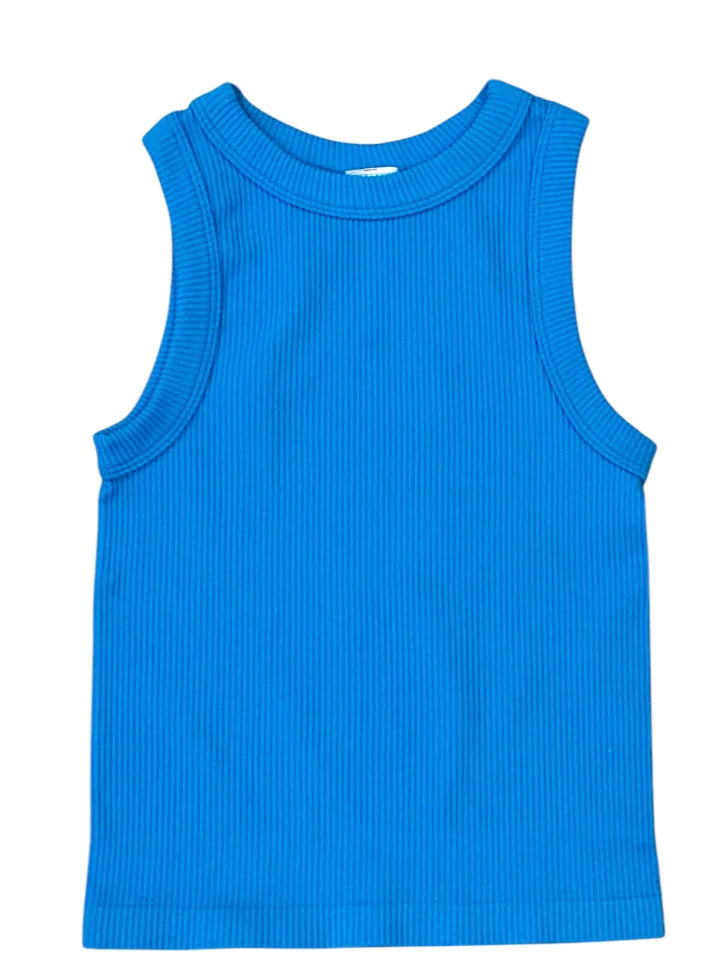 SUZETTE COLLECTION HIGH NECK RIBBED SEAMLESS TANK BRIGHT BLUE