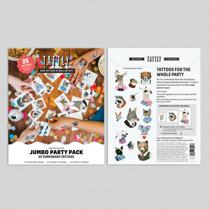 TATTLY CREATURE JUMBO PARTY TATTOO PACK