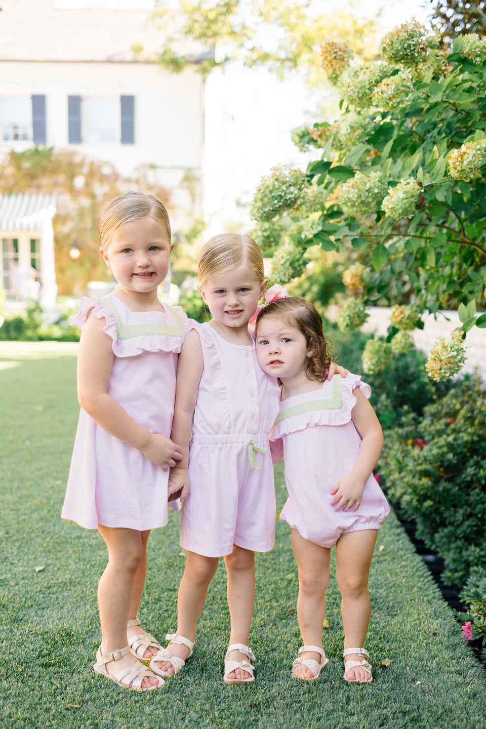 PINK WITH GREEN STRIPE GIRLS SLEEVELESS DRESS