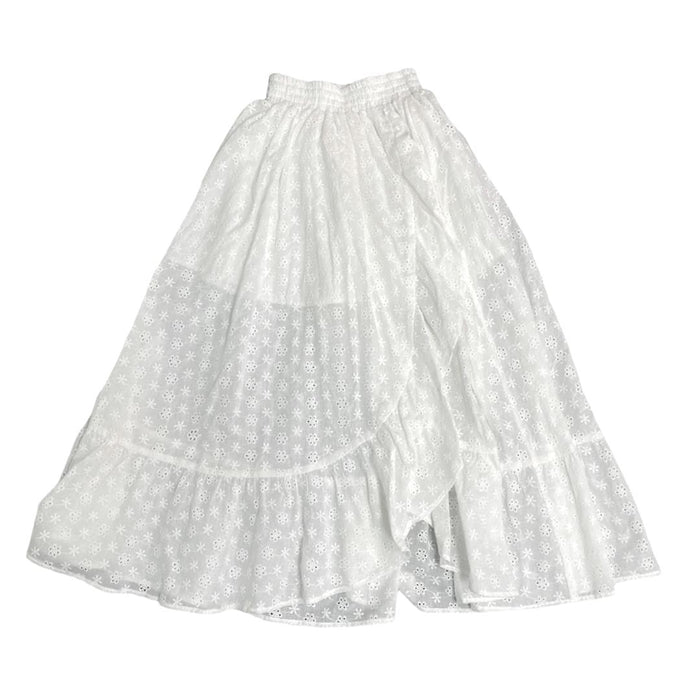 LITTLE OLIN WHITE LONG SMOCKED RUFFLE SKIRT