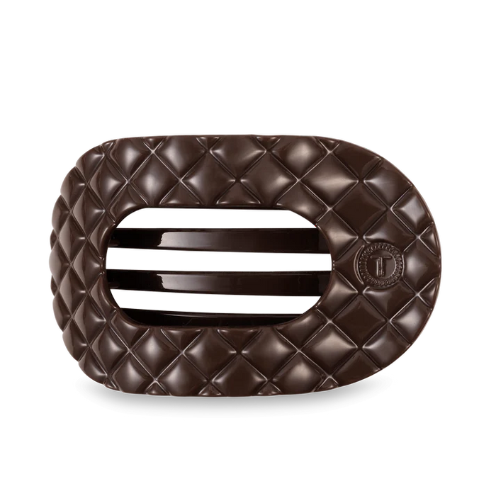 TELETIES TRULY TAUPE QUILTED LARGE FLAT ROUND HAIRCLIP