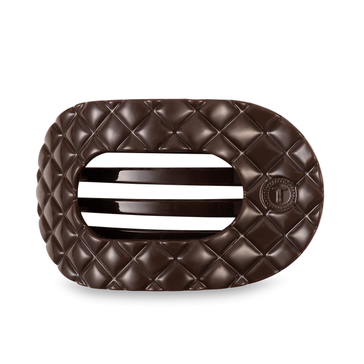 TELETIES TRULY TAUPE QUILTED LARGE FLAT ROUND HAIRCLIP
