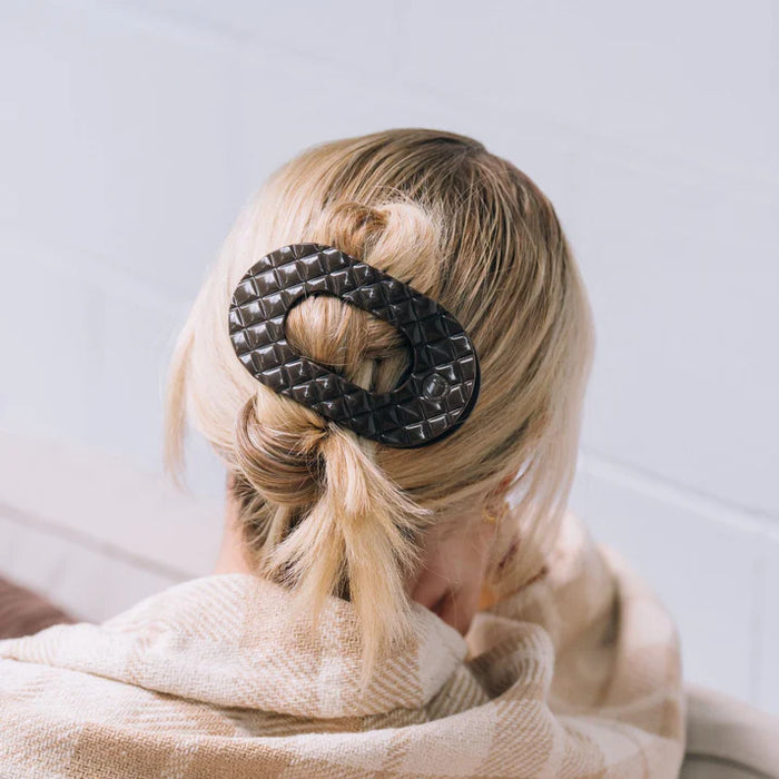 TELETIES TRULY TAUPE QUILTED LARGE FLAT ROUND HAIRCLIP