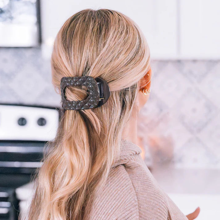 TELETIES TRULY TAUPE QUILTED LARGE FLAT ROUND HAIRCLIP