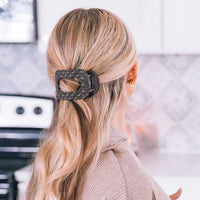 TELETIES TRULY TAUPE QUILTED LARGE FLAT ROUND HAIRCLIP