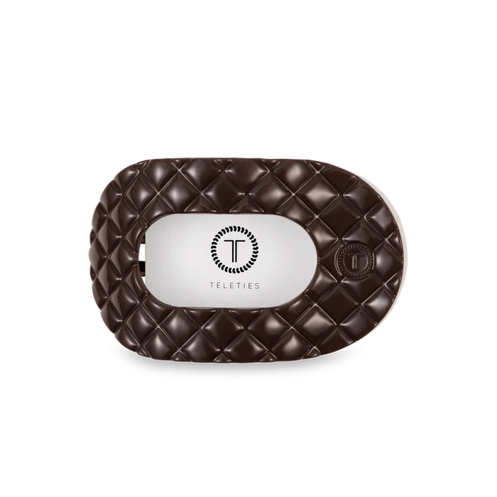 TELETIES TRULY TAUPE QUILTED MEDIUM FLAT ROUND HAIRCLIP